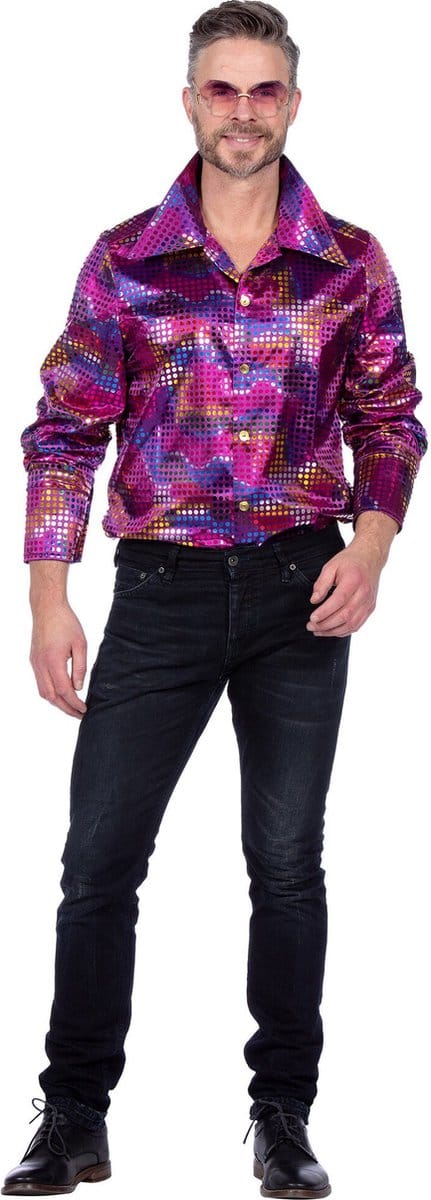 Party Paarse Disco Overhemd Man