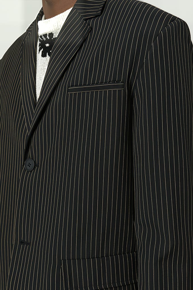 Soulland Jude Blazer Black Pinstripe Größe: S/M | Blazer Outlet | Unisex | Schwarz