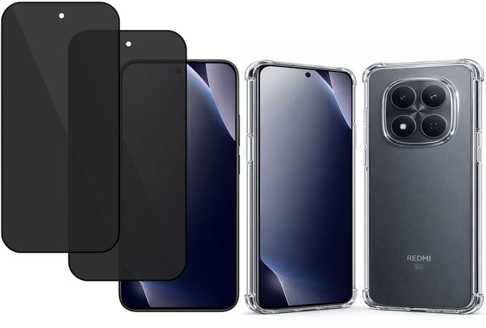TechNow Hoesje + Privacy Screenprotector 2x geschikt voor Xiaomi Redmi Note 15 5G – Gehard Glas – Anti Inkijk – Case – Transparant
