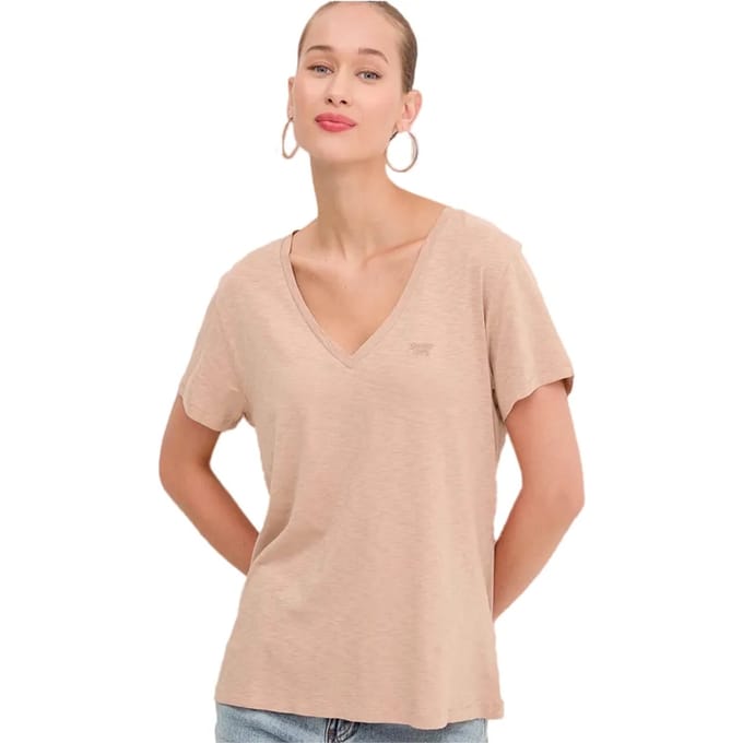 V-hals geborduurd logo gemêleerde T-shirt dames Superdry