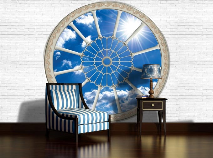 Brick Wall Sky Clouds Sun Nature Photo Wallcovering