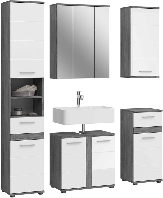 Blake badkamercombinatie wit hoogglans MDF TZ rookzilver NB - 34x164x191cm
