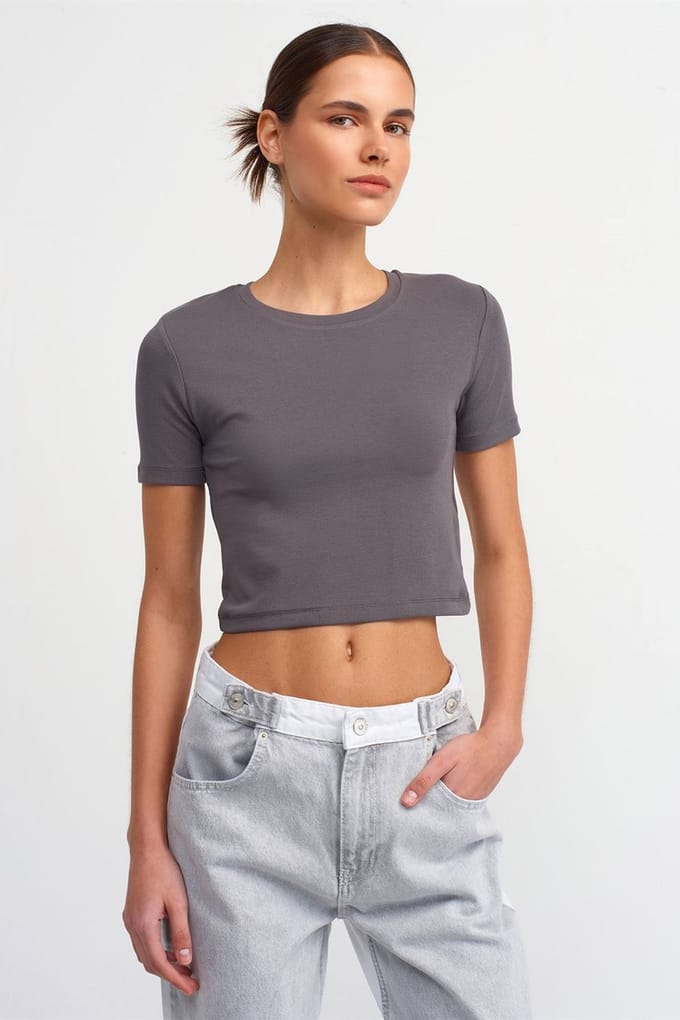 Dames Slim Fit Crop Crewneck T-Shirt