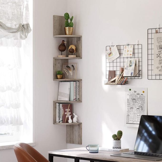 Parya Home hoekplank - 4 planken - industrieel - grijs-zwart