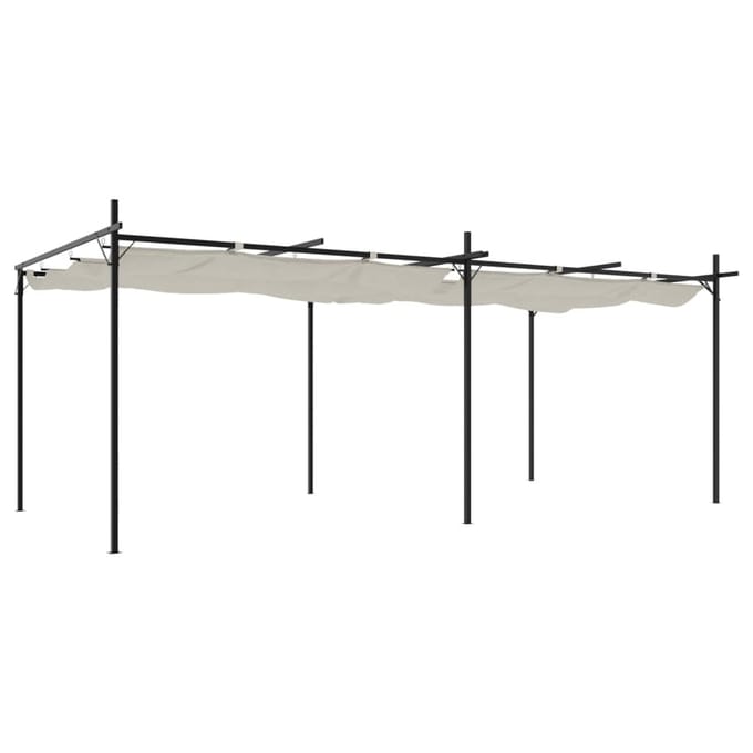 vidaXL - Pergola - met - uitschuifbaar - dak - 589x292x230 - crèmekleurig