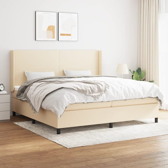 vidaXL - Boxspring - met - matras - stof - crèmekleurig - 200x200 - cm