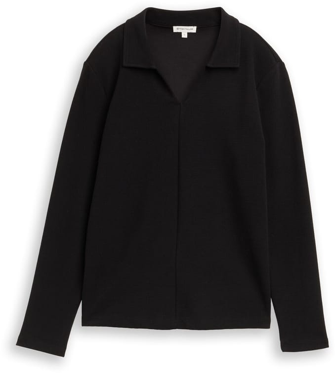 Tom Tailor - Shirt met lange mouwen en polokraag - Maat S - deep black