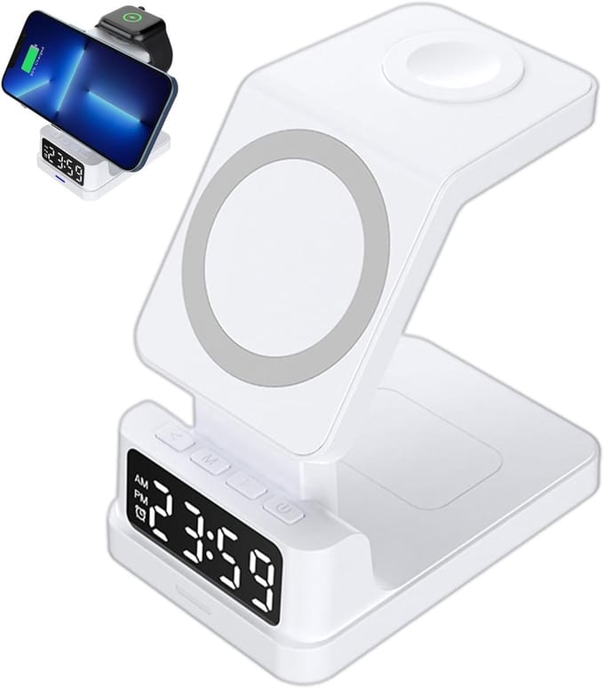 Digitale Wekker - Oplaadstation Wekker - Efficiënte Ochtendroutine - Draadloos Opladen - 15W Snel Laden - Wit