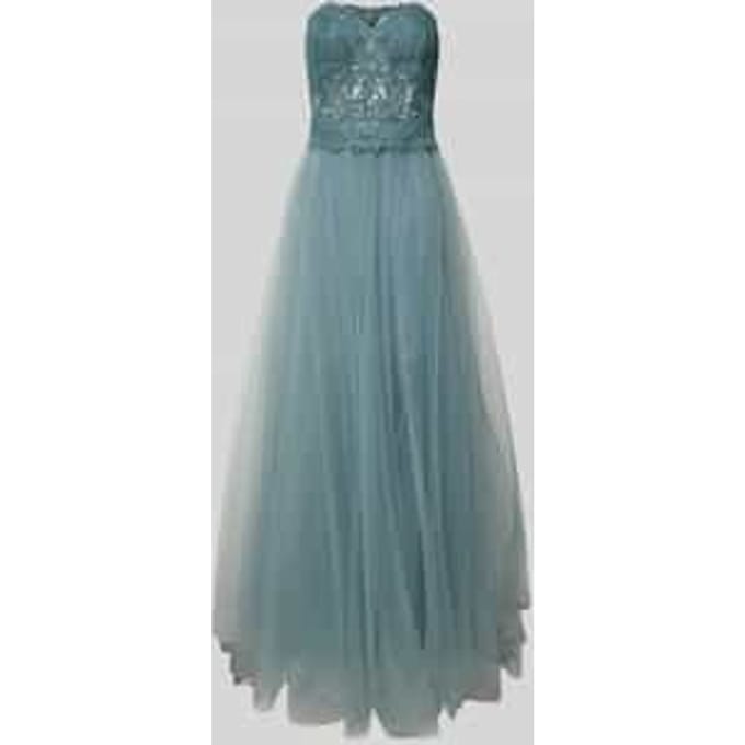 Off shoulder-avondjurk met kant en siersteentjes