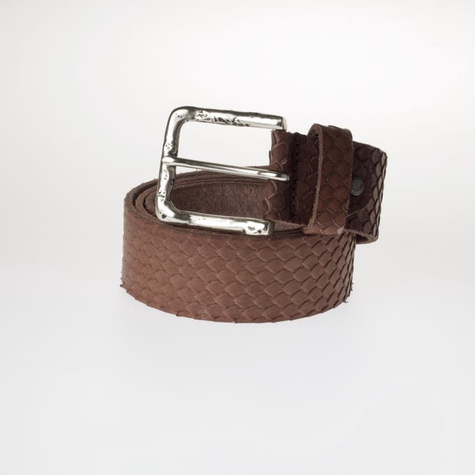 Heren Riem met schubben patroon – Taupe - 75cm / 4cm - Leder Scala