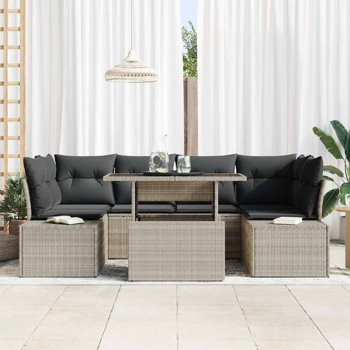 vidaXL - Bankstel - 7 - st - Lichtgrijs - poly - rattan