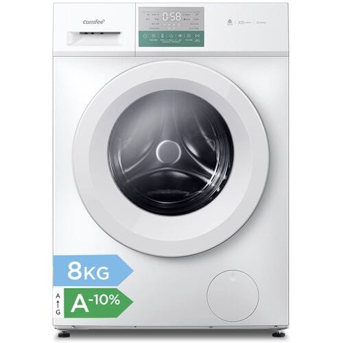 Comfee' Comfee by Midea vrijstaande wasmachine, 8 kg, A-10% klasse, stoomverzorging, BLDC-motor, Woolmark-gecertificeerd, touchpaneel, wit -