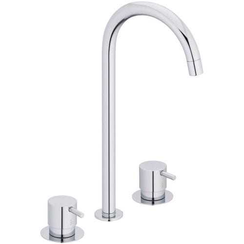 Vola washbasin three-hole two-handle mixer with swivel spout, projection 14.3 cm