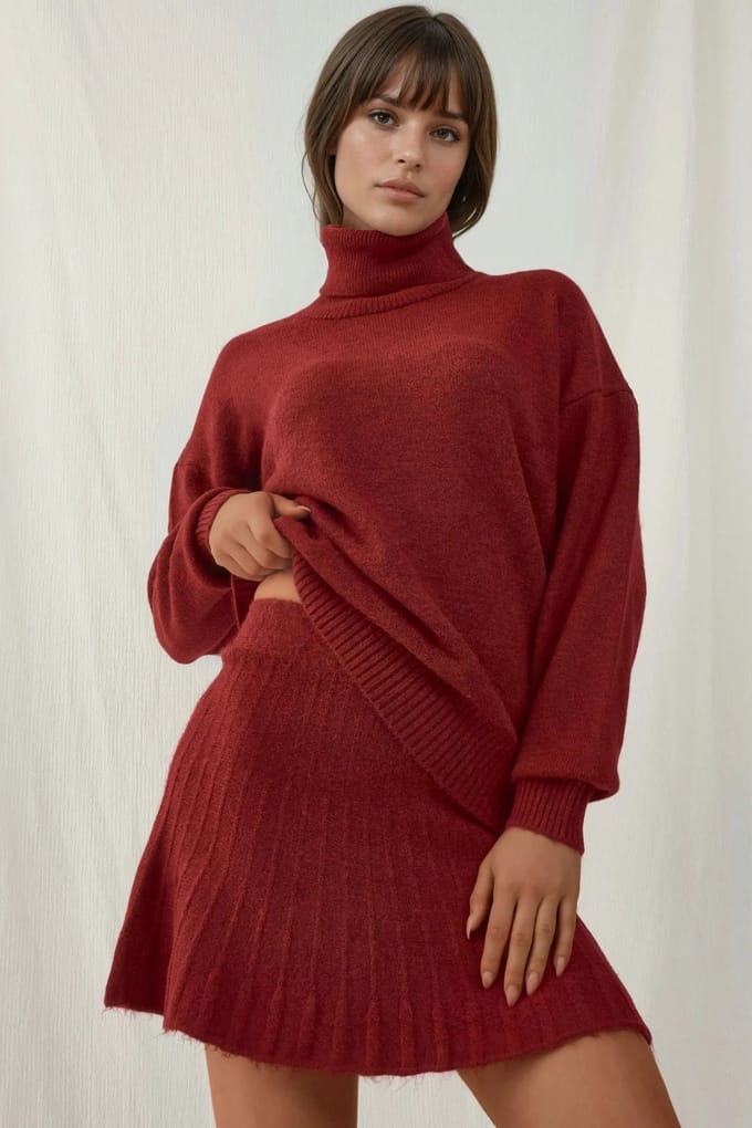 Gestructureerde Oversized Coltrui Tricot Co-Ord Set