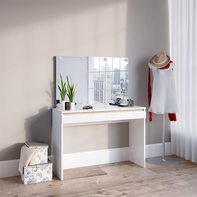 Moderne Kaptafel Wit met Grote Spiegel en 10-delige LED Verlichting
