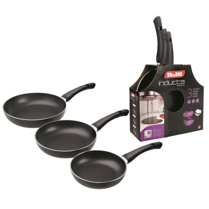 IBILI - Ensemble de 3 poêles Inducta, 18 + 20 + 24 cm, Aluminium, Antiadhésif, Compatible avec l'induction