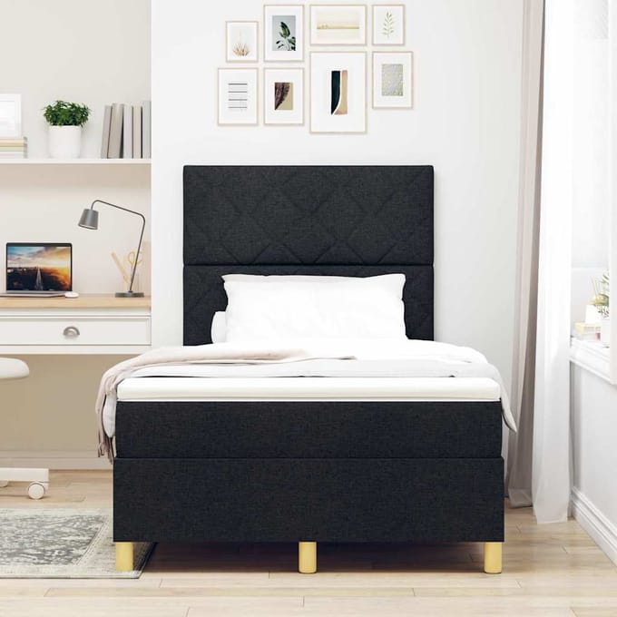 vidaXL - Boxspring - bed - met - hoofdeinde - Zwart - 120 - x - 190 - cm - Stof