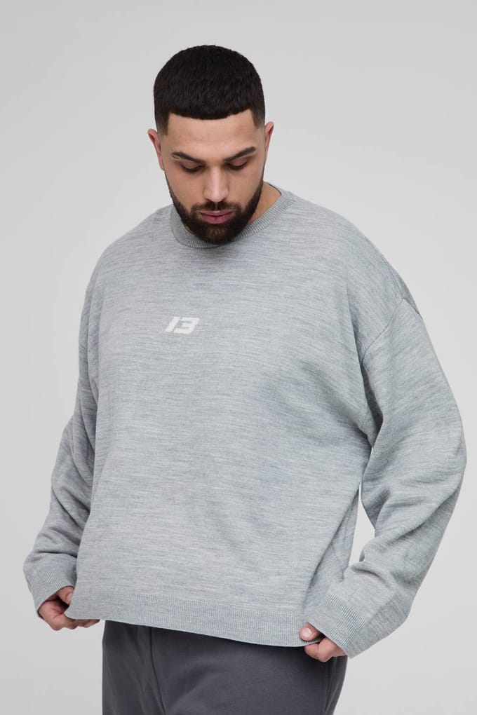 Plus 13 Boxy Oversized Knitted Jumper | Grey | Size 2XL