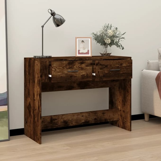 vidaXL - Wandtafel - 100x39x75 - cm - bewerkt - hout - gerookt - eikenkleurig
