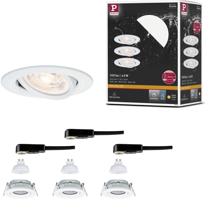 LED-inbouwlamp Nova Plus GU10 Flat IP65 93 mm 3x4,9W 3x550lm 230V dimbaar 2700K Wit mat