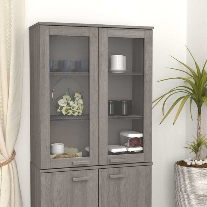 vidaXL - Opzetkast - HAMAR - 85x35x100 - cm - massief - grenenhout - lichtgrijs