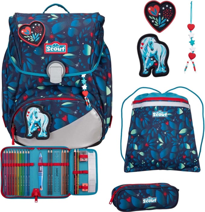 Scout Alpha Exklusiv LED - Schoolrugzak Set 4tlg. (White Unicorn)