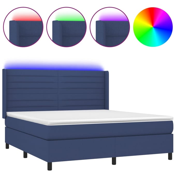 vidaXL - Boxspring - met - matras - en - LED - stof - blauw - 180x200 - cm