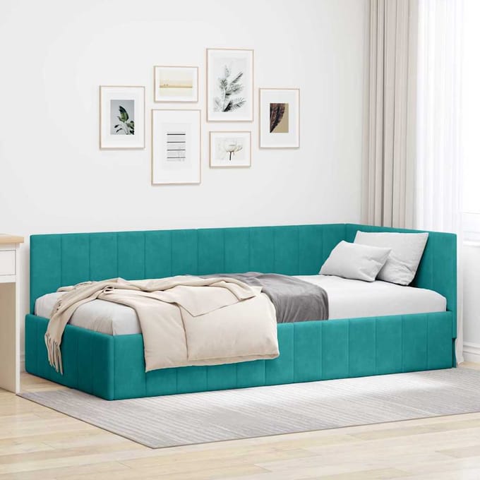 vidaXL - Hoek - Bed - Frame - Turquoise - 90 - x - 200 - cm - Fluweel