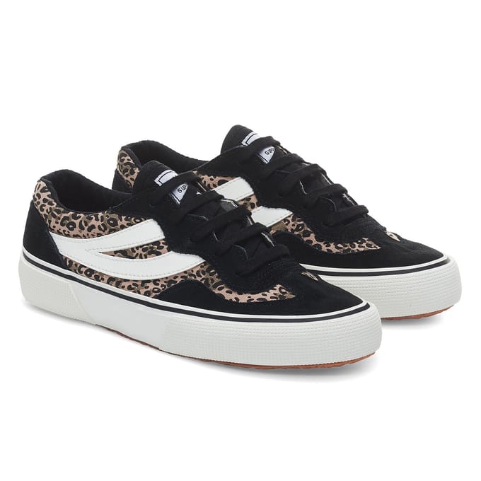 Superga Dames/Dames 2941 Revolley Suède Trainers met Luipaardprint (Zwart/Wit)
