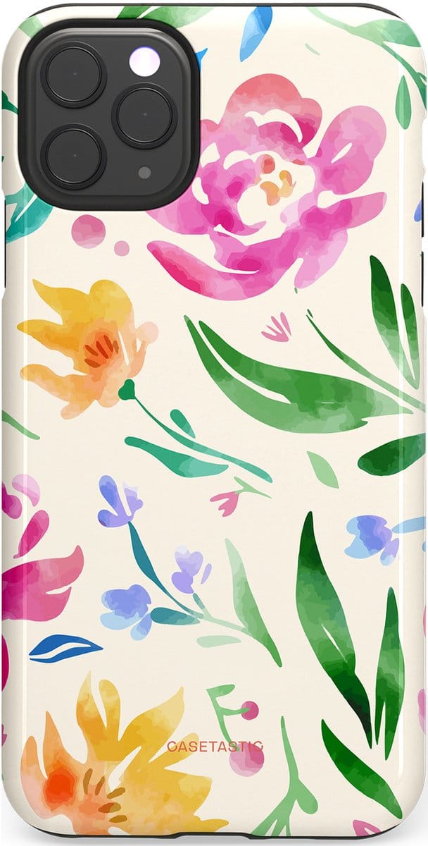 Casetastic hoesje geschikt voor Apple iPhone 11 Pro Max - Dubbellaagse bescherming - Waterflora - Fashion Case - Wit Groen Roze Geel