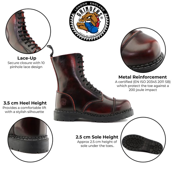 Grinders Unisex Wijnrood Leren Stalen Neus Veterlaarzen - Stag ACS