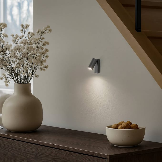Nowodvorski Lighting Wandspot FOURTY, donkergrijs, hoogte 17 cm, metaal, GU10