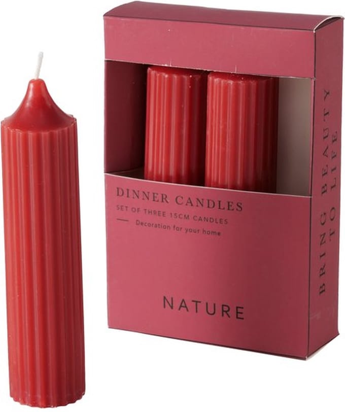 Boltze - Kaarsen -Brede kaarsen - Stripe - Set van 3 - Rood - 15x3.5cm