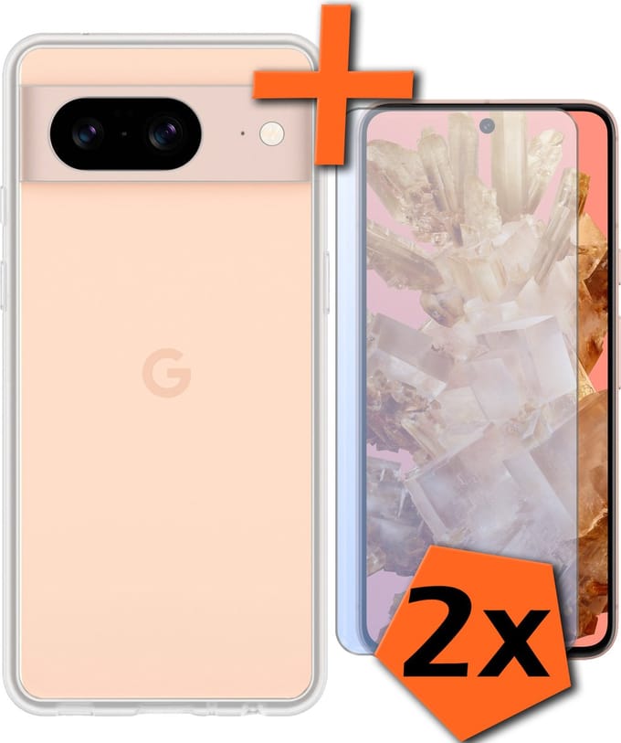 Hoes - Met 2x Screenprotector - Geschikt voor Google Pixel 8 - Sterk & Shockproof - Back Cover - Siliconen Case - Telefoon Hoes - Transparant