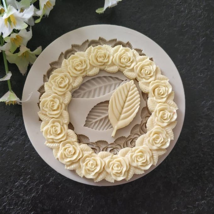 1Pc Rosette Bladeren Siliconen Mal Taart Diy Chocolade Mal Suiker Bakvorm grijze kleur