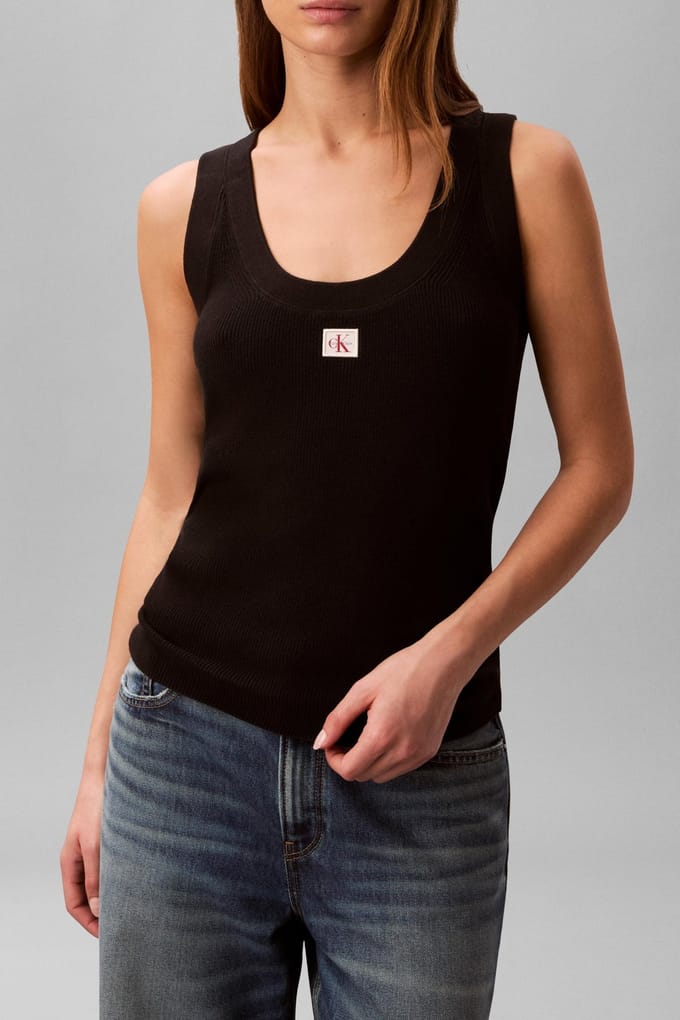 Calvin Klein Woven Label Tank Black Größe: M | Tanktops Outlet | Damen | Schwarz