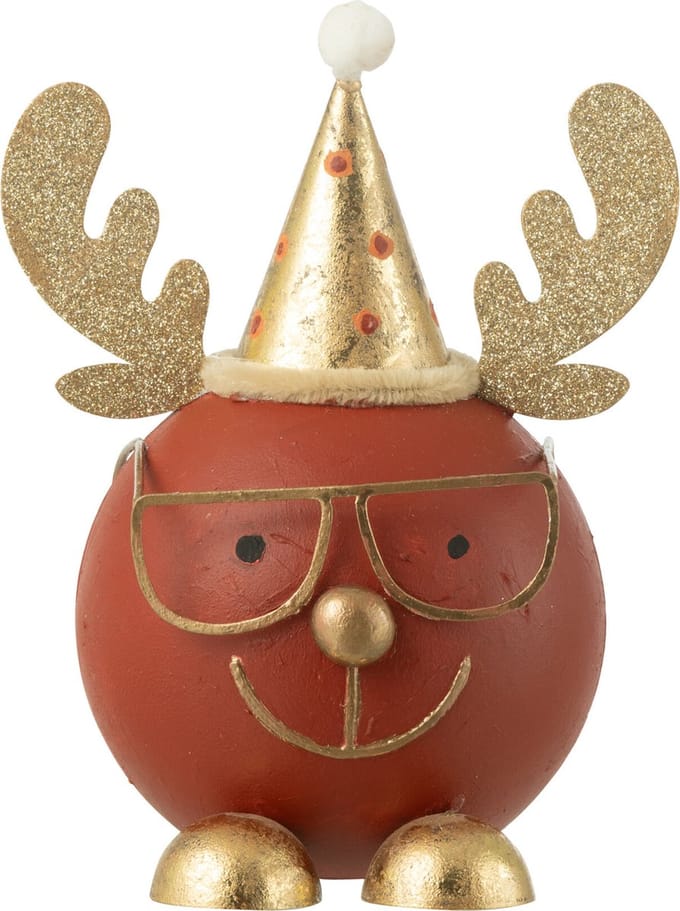 J-Line kerstfiguur Rendier Rond Kop + Bril - metaal - roest/goud - large