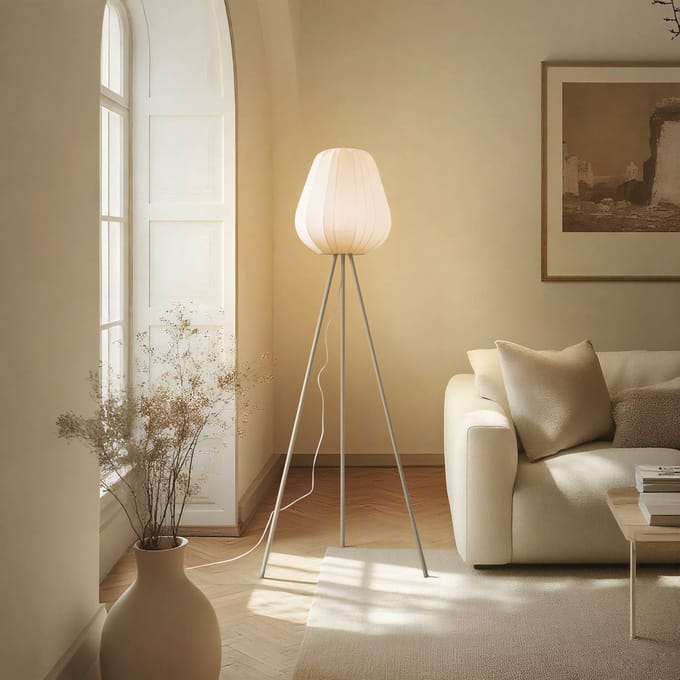 Lindby - vloerlamp - 1licht - Textiel, ijzer - H: 144 cm - E27 - beige