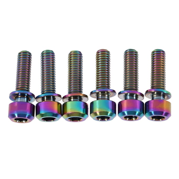 6pcs Titanium Alloy M5 x 18mm Bolts Screw With Washers Set For MTB Bicycle Stem Colorful