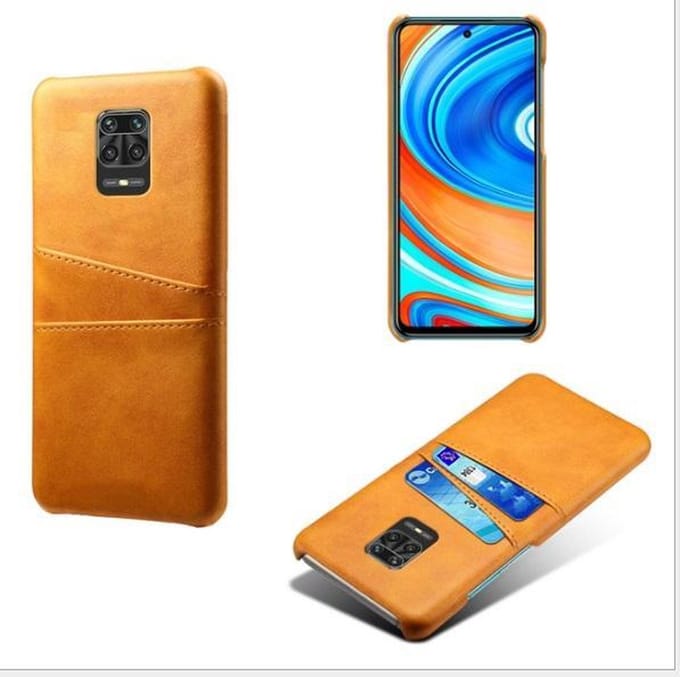 Back Cover met Opbergvakjes + Gehard Glas Screenprotector voor Xiaomi Redmi Note 9 Pro _ Bruin