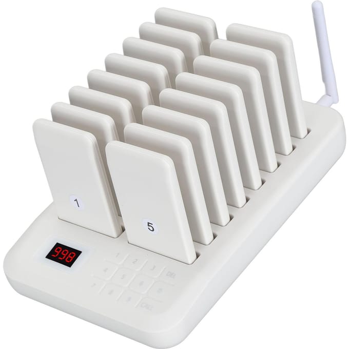 Restaurant Pagersysteem Draadloos 16 Social Distancing Houdende Pagers met Toetsenbordzender EU Plug gray