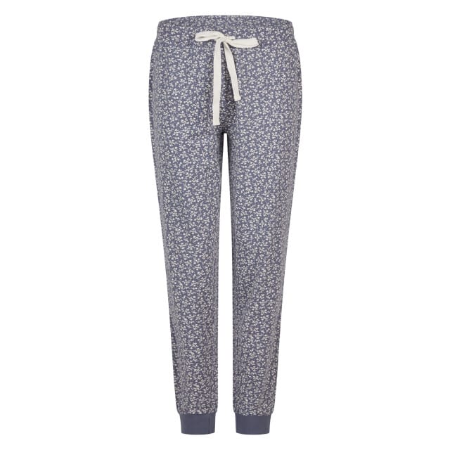 By Louise Dames Pyjama Set Lang V-Hals Off-White/Donkerblauw Gebloemd - Maat S