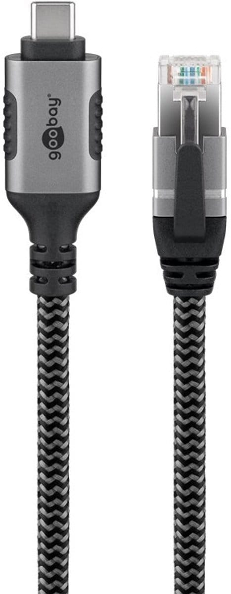 Goobay Ethernetkabel 7,5 m USB-C 3.1 naar RJ45, CAT6, 1 Gbit/s, textielmantel, metalen stekkers
