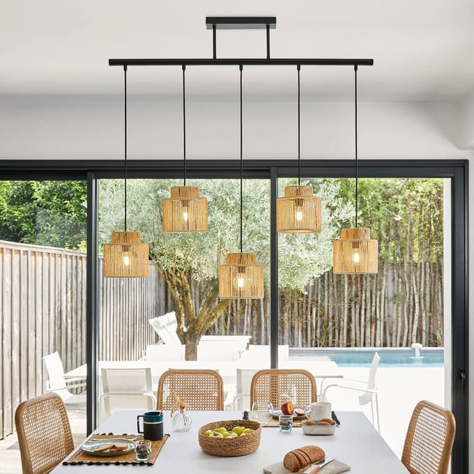 COREP Hanglamp Cancun, naturel, lengte 98 cm, papier, 5-lamps