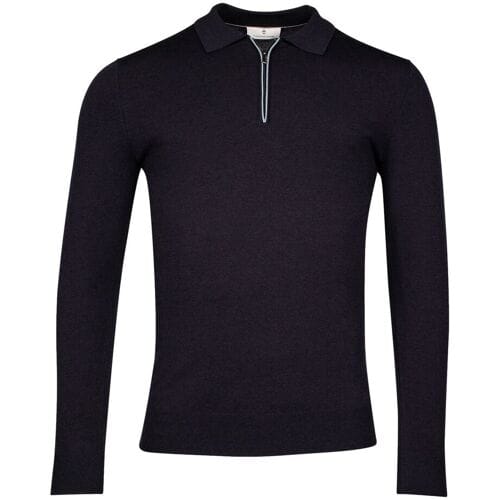 Thomas Maine Trui Pullover Polo Half Zip Collar Single Knit Blauw / male