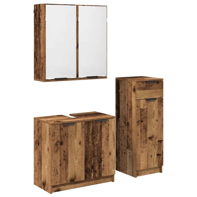 vidaXL - Badkamermeubel - Set - 3 - st - Oudhout - 64,5 - x - 33,5 - x - 59 - cm