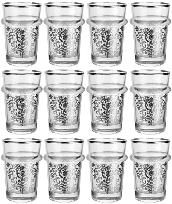 Luxe Marokkaanse Theeglazenset – 12 Stuks – Zilver Design – 175 ml