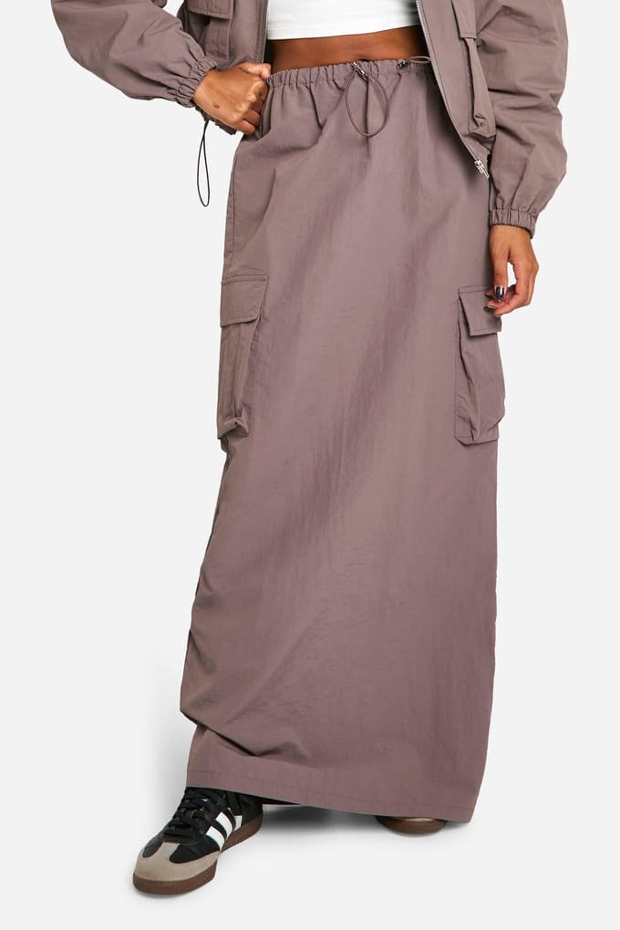 boohoo Dames Cargo Maxi Rok | Mokka | Maat: 36