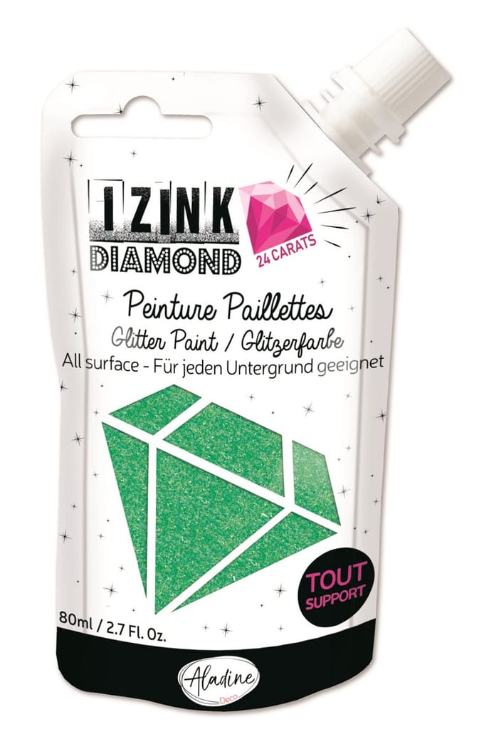 Aladine glitterverf Izink Diamond 24 karaat 80 ml pastelgroen knutselverf.