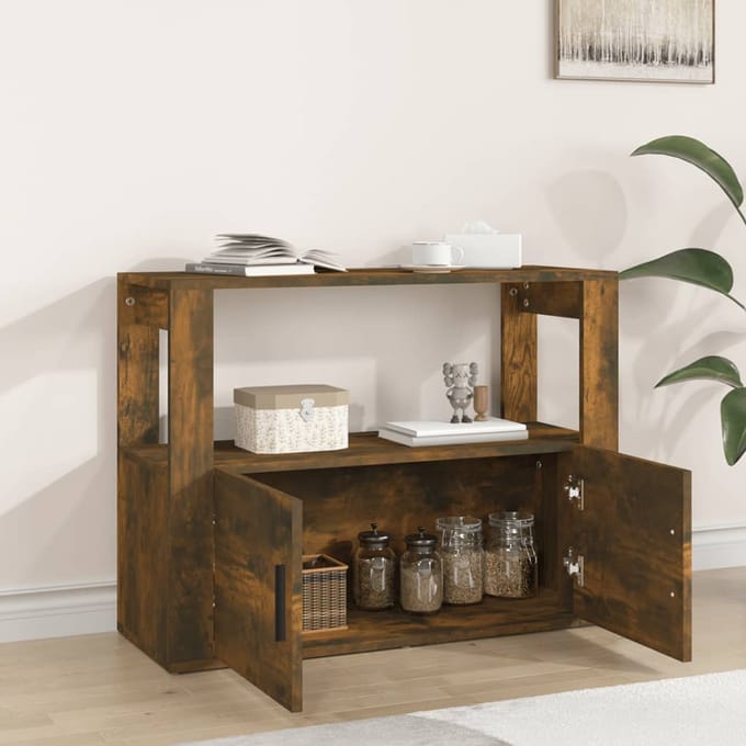 vidaXL - Dressoir - 80x30x60 - cm - bewerkt - hout - gerookt - eikenkleurig